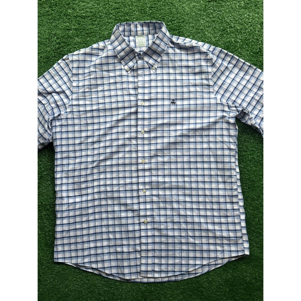 Brooks Brothers Milano Non-Iron Supima Cotton Plaid Short Sleeve Shirt Mens XL